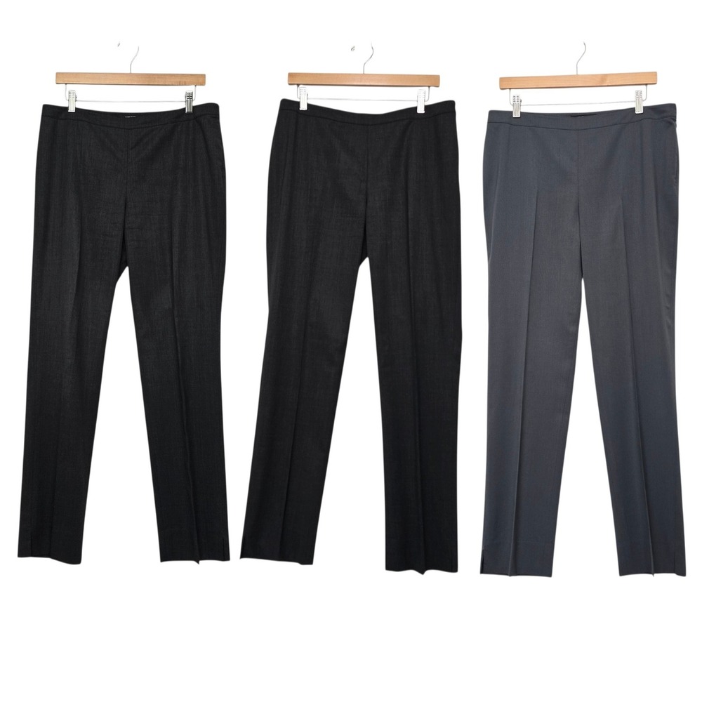 Lafayette 148 New York (x3) Bleecker Grey Wool Blend Straight Leg Pants Size 10